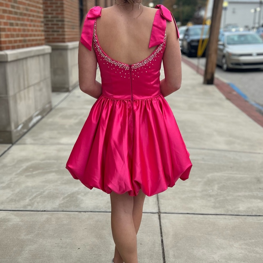 Vibrant Pink Satin Dress with Rhinestone Accents